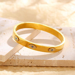 Brazalete de Acero Inoxidable con Ojo Turco Chapado en Oro de 18K y Circonitas de Colores, Elegante y a la Moda - Product Image 5