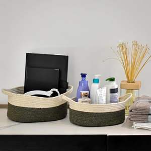 Estilo único, venta al por mayor, cesta de almacenamiento hecha a mano, decoración Bohemia, cuerda de algodón, cesta hueca tejida a mano con asa - Product Image 4