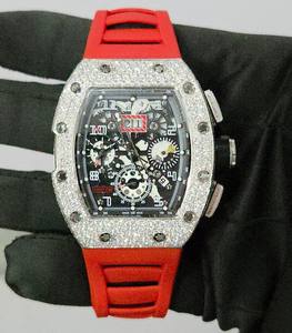 นาฬิกาข้อมืออนาล็อกคุณภาพสูง Miyota เครื่องจักรกลอัตโนมัติ ตัวเรือนโลหะผสมประดับเพชร VVS หน้าปัดกระจก สายซิลิโคน ดีไซน์หรูหราทันสมัย ขนาด 41 มม. - Product Image 1