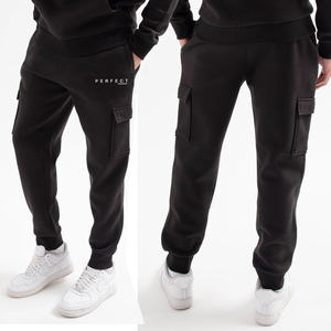 Premium Quality 100% Cotton Cargo Sweatpants Pure Black Fitness Jogging Sweatpants Drawstring Street joggers - Product Image 1