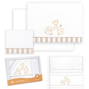 Juego de 3 Piezas de Ropa de Cama 100% Algodón para Cuna de Bebé, Sábana Tejida con Diseño de Personajes - Modelo PAREJITA-ELEFANTE - Product Image 1