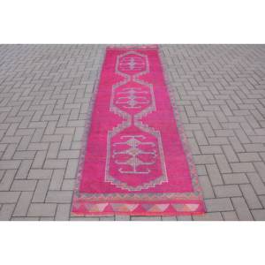 Tapis turc vintage bohème rose gris 3.1x9.9 pieds Patchwork laine grande surface tapis pour salon classique tissage en Latex - Product Image 1