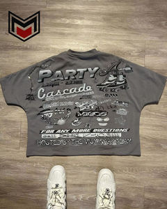 Ropa de calle Y2K de gran tamaño, camisetas recortadas de 2 paneles con ajuste cuadrado, camisetas con hombros caídos de algodón pesado con estampado gráfico personalizado para hombre - Product Image 4