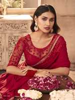 Sari en soie satinée avec broderie traditionnelle et pierres, pour femmes, tenue de soirée, look mariage, taille unique, fabriqué en Inde
