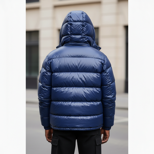 Veste bomber rembourrée en coton brillant de haute qualité tendance, à fermeture éclair, OEM, pour l'extérieur, l'hiver, style streetwear, homme, surdimensionnée, marine - Product Image 4