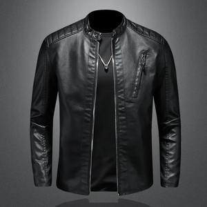 Otoño e Invierno nuevos hombres de moda guapo con solapa fina motocicleta abrigo de cuero Delgado elegante hombre chaqueta - Product Image 4