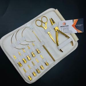 Kit de pinces d'extension de cheveux en nylon kératine avec logo personnalisé de haute qualité Sac de colle réutilisable en acier durable plaqué or de qualité chirurgicale - Product Image 5