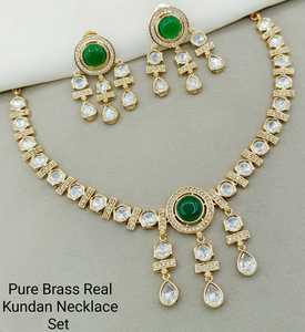 High Quality Pure Brass Kundan Necklace <b>Set</b> for Women's Wedding and Special Occasions Luxury Party Wear - Product Image 1