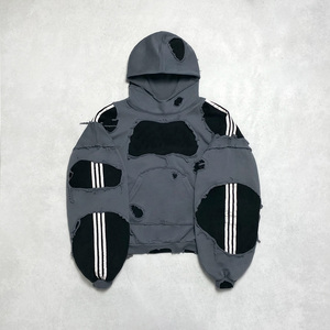 Sweat à capuche avec poches contrastées personnalisé Double bloc de couleur 3D patchwork à l'aiguille brodé Applique Sweats à capuche pour hommes - Product Image 4