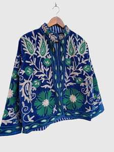 Hand Embroidered Floral Mandarin Collar <b>Velvet</b> Jacket Full Sleeve Plus Size Elegant Style Adult Autumn Wear - Product Image 3