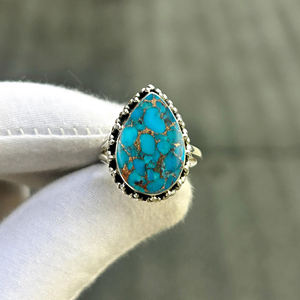 Recién llegado, anillos de turquesa de cobre azul Natural, joyería bohemia de Plata de Ley 925, piedras preciosas hechas a mano, regalo de boda de compromiso - Product Image 5