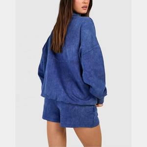 Ensemble de survêtement en molleton 2 pièces pour femmes, streetwear, vente en gros, couleurs, délavé à l'acide, sweat-shirt décontracté et short pour l'hiver, ensemble 2 pièces - Product Image 2
