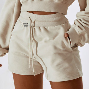 Shorts à cordon de serrage taille haute avec logo personnalisé, shorts décontractés respirants en tricot uni pour femmes, couleur olive - Product Image 5