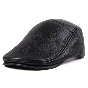 Taille personnalisée en peau de mouton véritable béret chapeau imprimé casquettes en cuir pour hommes décontracté ajusté bec de canard Boina en daim avec motif imprimé - Product Image 1