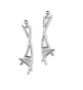 Classic Handmade Long Drop Earring Sterlings Silver Celtic Design Cubic Zirconia Stones Designer Jewellery Of Scotland