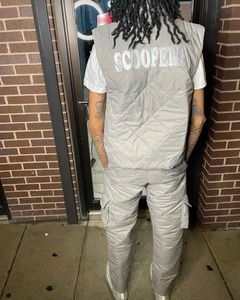 Custom Heat-Transfer Printed Men's <b>Vintage</b> Solid Puffer <b>Pants</b> and Jacket 2-Piece Set - Product Image 2