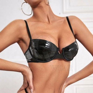 Sujetador de cuero para mujer de talla grande, inspirado en las últimas tendencias, ligero, transpirable, ecológico, con alto soporte, logotipo frontal y fabricación duradera. - Product Image 3