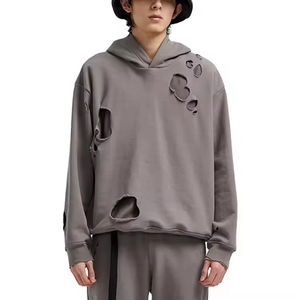 Nuevo Diseño Personalizado de Sudaderas con Capucha para Hombre, Estilo Desgastado con Agujeros, Sudaderas con Capucha y Diseño de Lavado Ácido para Hombre - Product Image 1