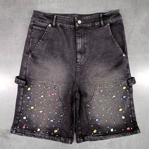 กางเกงขาสั้นผ้ายีนส์ขาบานสำหรับผู้ชายกางเกงขาสั้นผ้ายีนส์ทรงขากว้างโอเวอร์ไซส์ออกแบบได้ตามต้องการ - Product Image 1