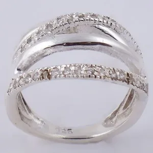Minimalist 925 Silver Diamond Eternity Band <b>Ring</b> Rhodium Plated Pave Setting Geometric Crossover Design Unisex <b>Wedding</b> Jewelry - Product Image 2