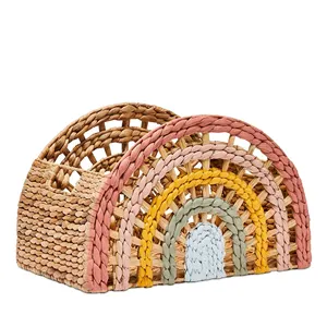 Factory Direct Hand Painted Rainbow Kids Basket Water Hyacinth Colorful Baskets Woven Hyacinth Rainbow Kids Toy Baskets