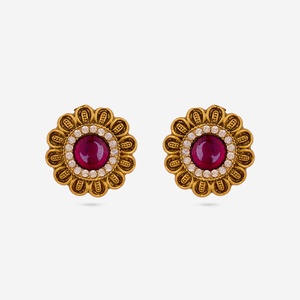 Boucles d'oreilles vintage antiques 188680, clous floraux sertis de zircon, diamant et perle, pour mariages et fêtes, en laiton et alliage de zinc - Product Image 1