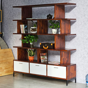 KS68179 Librería de Pie para Sala de Estar, Forma Rectangular, Cajones, Hecha de Madera de Melaleuca, Patas de Hierro, Recubrimiento en Polvo Negro - Product Image 4