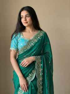 Sari Sartín Más Vendido con Bordado de Lentejuelas para Mujer, Ideal para Regalo, y Trabajo de Lehriya en Todo el Sari - Product Image 2