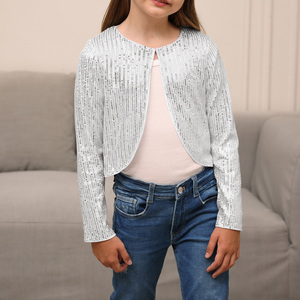 <span class=keywords><strong>Boléro</strong></span> court à manches longues et col rond pour petites filles, avec paillettes scintillantes pour les fêtes d'enfants - Product Image 4