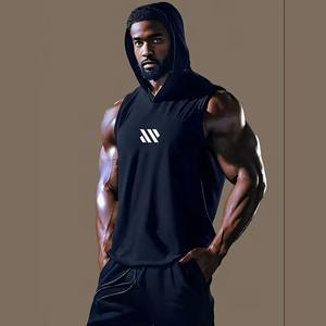 Débardeurs à capuche sans manches pour hommes avec logo personnalisé, conçus pour les vêtements de sport d'été avec tissu respirant à séchage rapide - Product Image 2