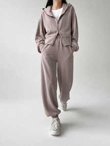 Women's Plus Size Eco-Friendly 100% Cotton Fleece Lightweight <b>Tracksuit</b> Set Solid Pattern Winter Activewear Sweatsuit Hooded - Product Image 6