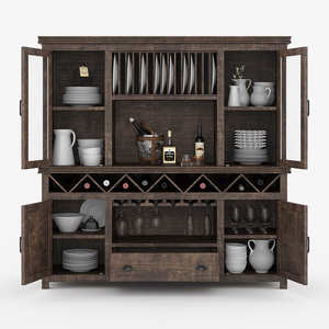 Armoire de cuisine en teck massif écologique antique, meubles en bois de Java pour salle à manger, bar, porte-vin, portes vitrées pour l'exposition - Product Image 5