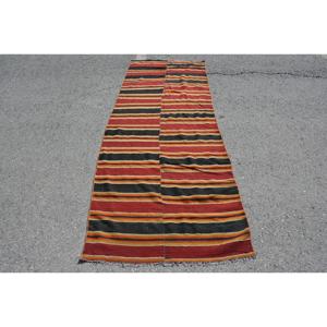 Grand Tapis Rectangulaire Rustique Orange Noir 3.2X9.2 pi Classique Vintage Tapis en Laine Turque Latex pour Couloir Chambre Tapis - Product Image 1