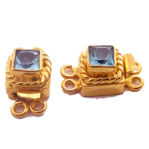 Fermoir de boîte carrée en topaze bleue plaqué or 18 carats 19X10X8MM 1 brin 2 brins 3 brins fermoir de fabrication de bijoux B809 - Product Image 3