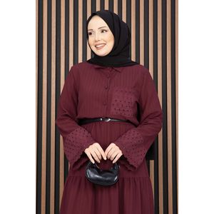 Ensemble deux pièces automne en tissu côtelé bordeaux orné, chemise et jupe, coupe ample de haute qualité, motif léopard uni, un ensemble de vêtements - Product Image 2