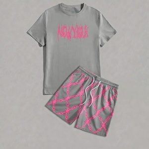 New Arrival Men's Vintage <b>Knitted</b> Summer Short <b>Sets</b> Breathable Printed T-Shirt & Shorts Premium Quality 100% Cotton Customizable - Product Image 1