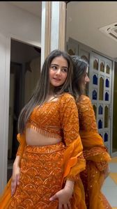 Élégant Satin Soie Lehenga Choli À La Mode Indien Pakistanais Broderie Paillettes Travail Faux Georgette - Product Image 5