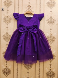 Vestido de Fiesta con Red de Perlas para Niñas de Shoryam Fashion |   Disfraz Infantil Premium con Mangas con Volantes |   Vestido Festivo de Cumpleaños para Niña - Product Image 2