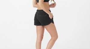 <b>Black</b> High Waist Knitted Running Shorts with Drawstring and Four-Way Stretch Elastic Waist Front Logo for Men's Gym Training - Product Image 3