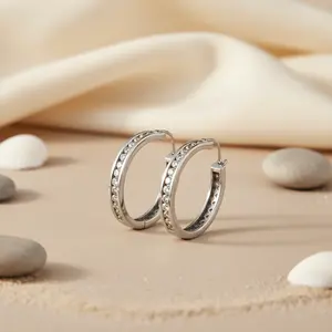 Pendientes de Aro de Plata 925 con Circonita Cúbica para Mujer, Accesorio de Regalo - Product Image 3