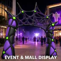 Arche gonflable personnalisée en forme de toile d'araignée, décoration d'événement d'Halloween, tunnel d'entrée lumineux à LED, accessoire de décoration d'événement commercial en extérieur