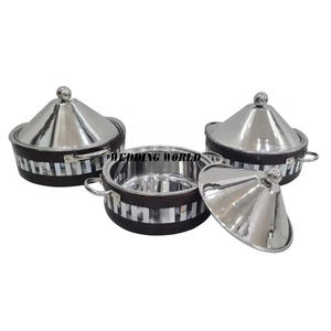 Ensemble de trois pots en nacre en acier inoxydable Casserole de designer finie personnalisée Fancy New Luxury Metal Food Server - Product Image 1