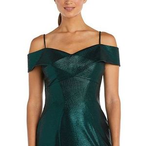 Abito da sera da donna Nightway in raso metallizzato con spalle scoperte, abito da ballo a vita naturale, lunghezza al pavimento, disponibile anche taglia petite 10 Grigio - Product Image 2