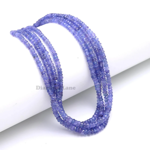 Perles rondes facettées en Tanzanite naturelle à 100 %, modèle Lustre LD, 3,5-4,5 mm, pierres précieuses bleues, brins, évaluation par un tiers pour les bijoux - Product Image 1