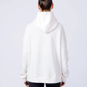 Sudadera con Capucha de Punto para Mujer, de Alta Calidad, Personalizable con Bordado Frontal, Holgada, Blanca, de Algodón Ecológico - Product Image 4