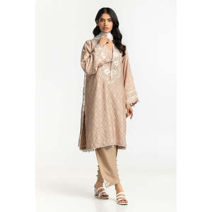 Ensemble chemise et pantalon beige en lurex jacquard brodé pour le printemps/été - Product Image 1