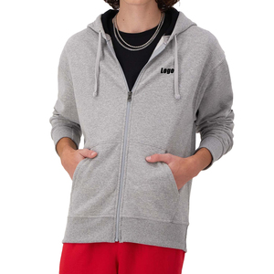 Powerblend Full-Zip Unisex <b>Hoodie</b> Oxford Gray Fleece <b>Soft</b> 100% Cotton Zip Sweatshirt Embroidered Washed Custom Logo OEM/ODM - Product Image 1