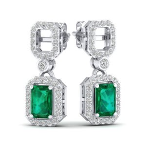 Boucles d'oreilles pendantes en or massif 14 carats avec diamant certifié IGI, taille émeraude, 2 carats, pierre précieuse émeraude, bijoux pour femmes, prix de gros REYES - Product Image 1