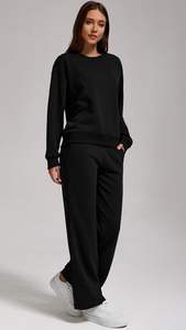 Sweat-shirt à épaules tombantes 2 pièces-Ensemble de jogging-Pantalon à capuche long en toile confortable-Pantalon à boutons-Top pour femmes - Product Image 2