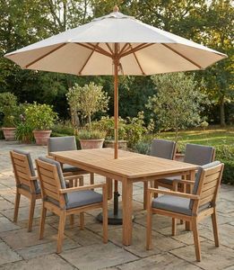 Outdoor Garden <b>Table</b> Set Patio Dining Furniture Wooden Deck Chairs <b>Umbrella</b> 6 Seater Terrace Seating Set - Product Image 1